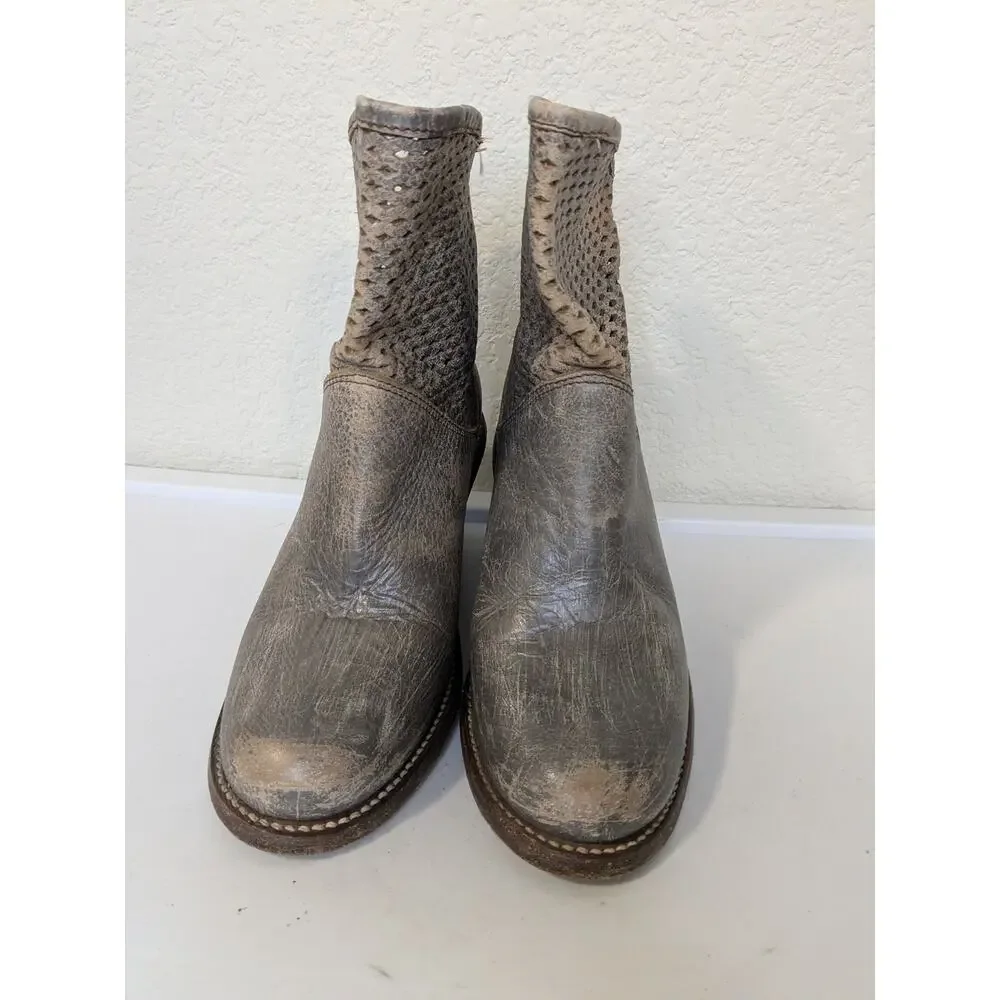 BED STU Dutchess Perforated Leather Wedge Boots Brown Womens Size 6 - Picture 4 of 9
